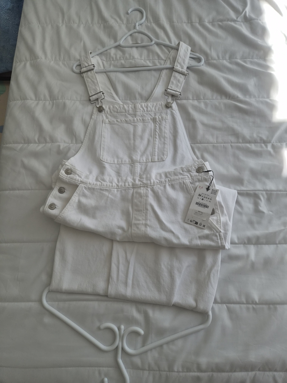 Zara White Denim Overall Jumpsuit